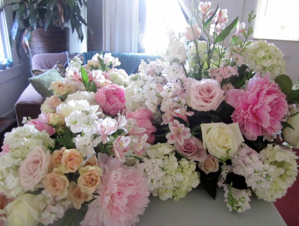 flower donation with pink alstroemeria